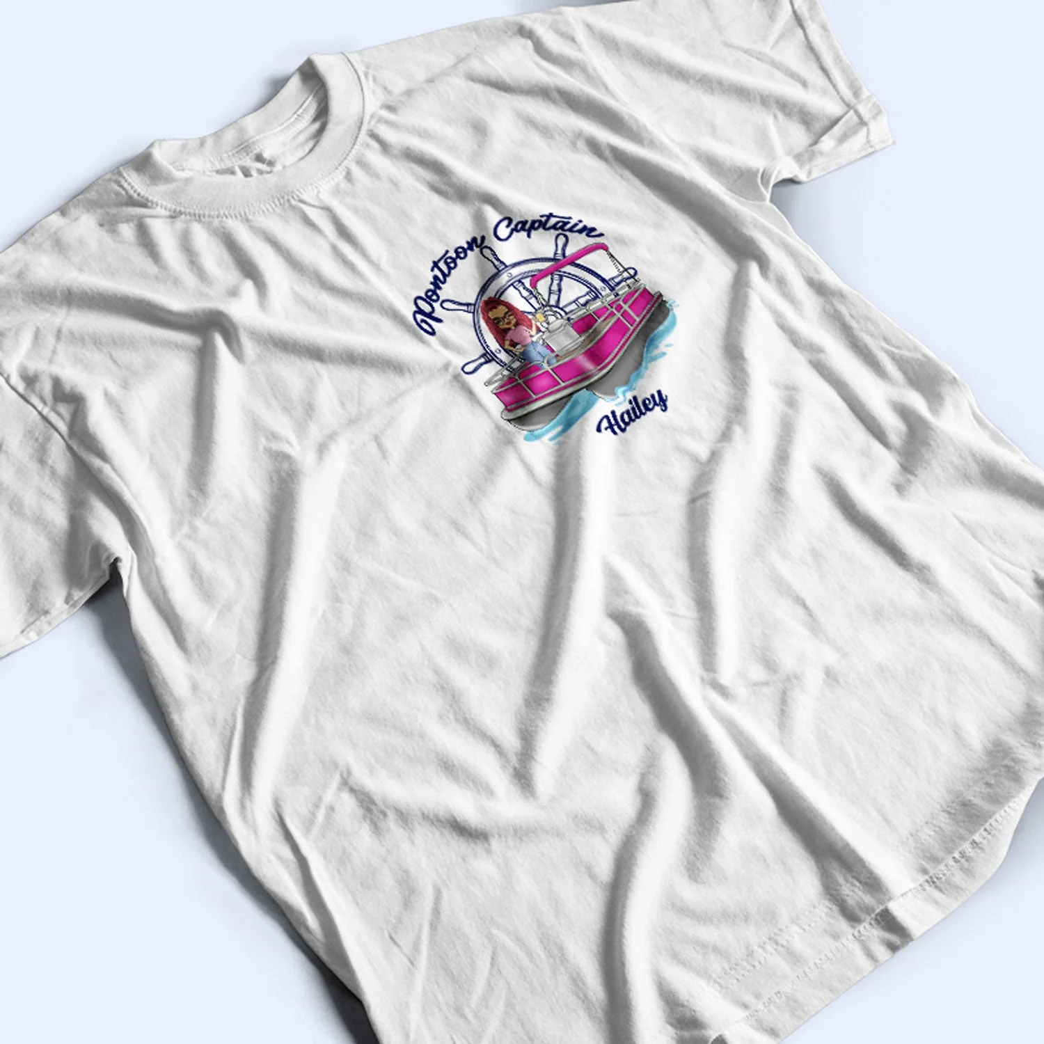 Pontoon Captain Boat Wheel - Gift For Pontoon Owners - Personalized Custom T Shirt - Image 3