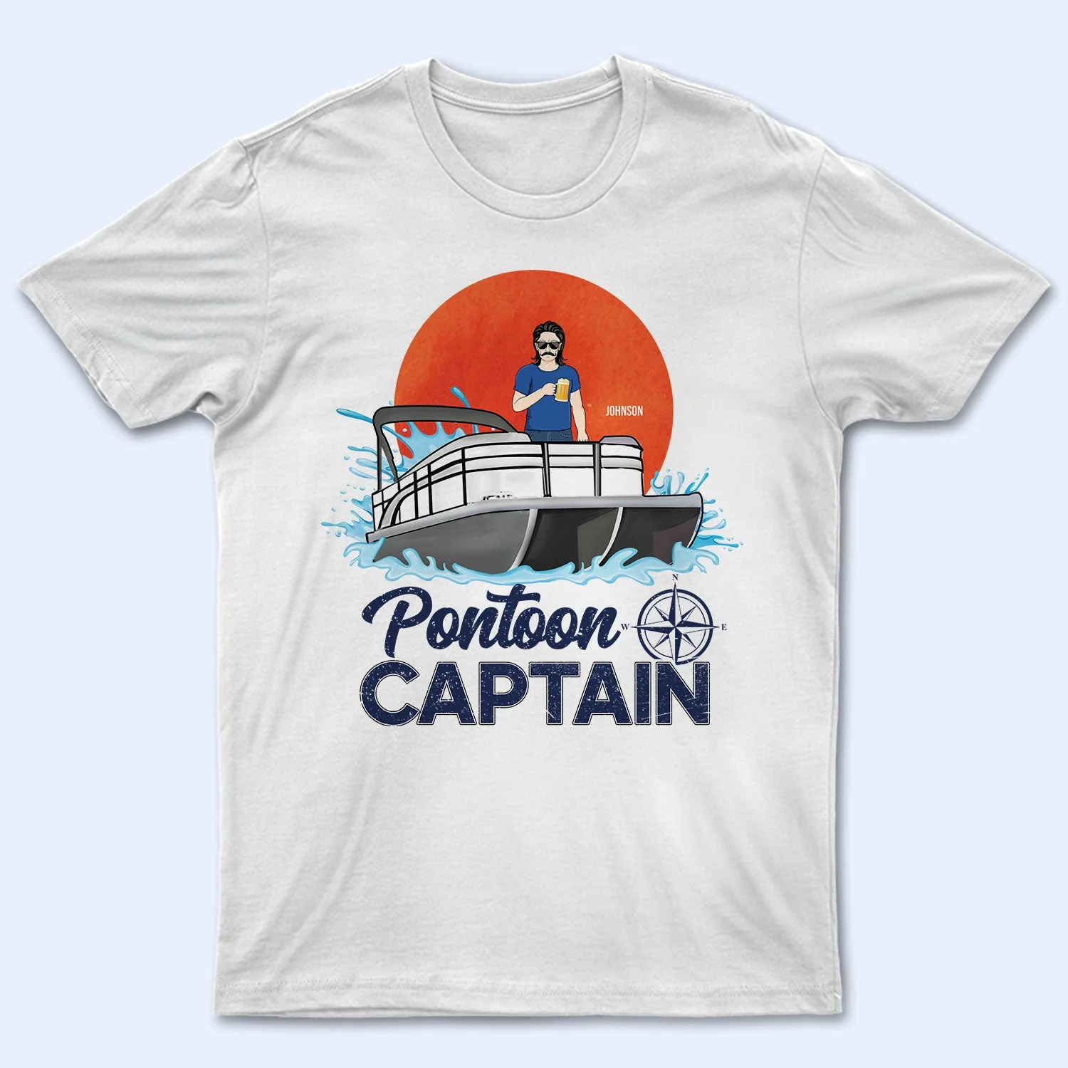 Pontoon Captain Family Retro Sun - Birthday, Traveling, Cruising Gift For Lake Beach Lovers, Travelers - Personalized T Shirt