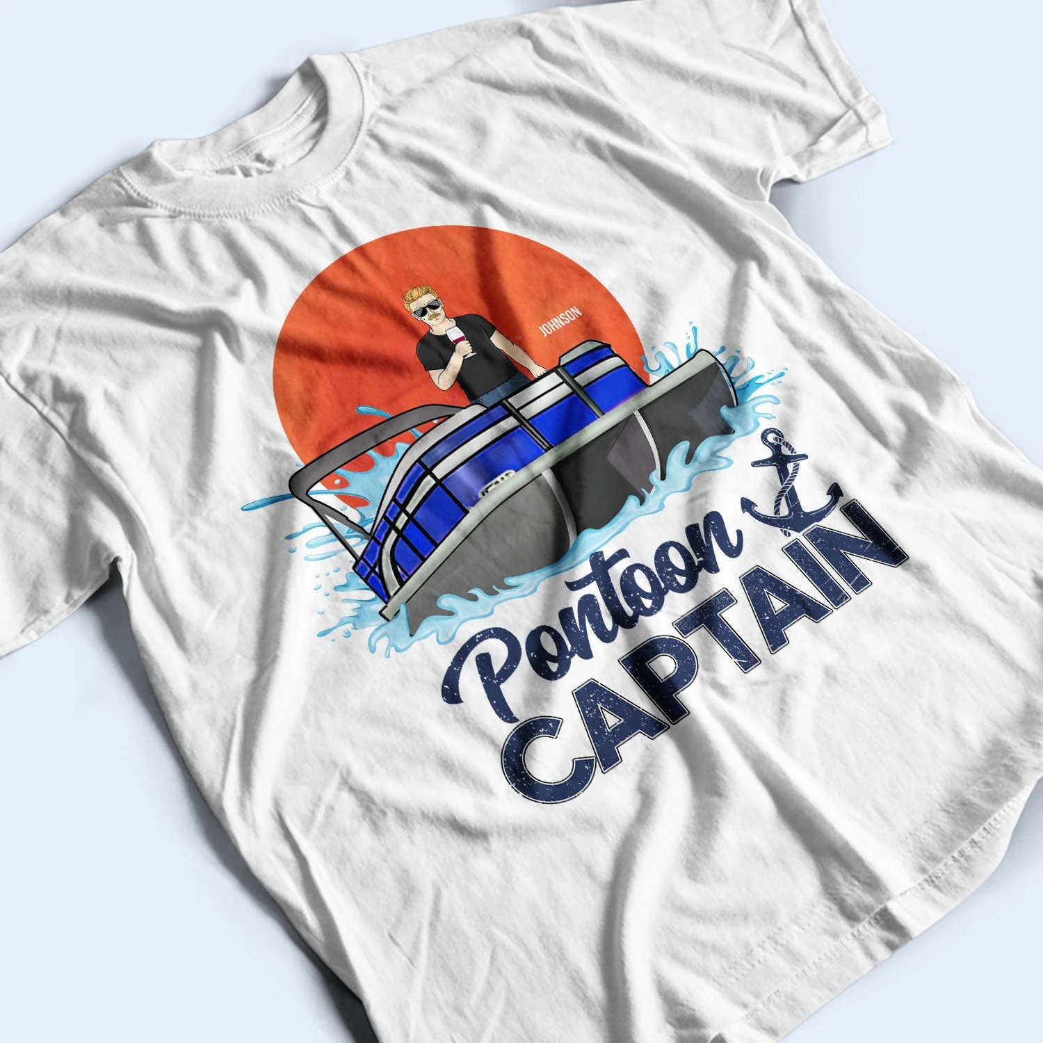 Pontoon Captain Family Retro Sun - Birthday, Traveling, Cruising Gift For Lake Beach Lovers, Travelers - Personalized T Shirt - Image 3