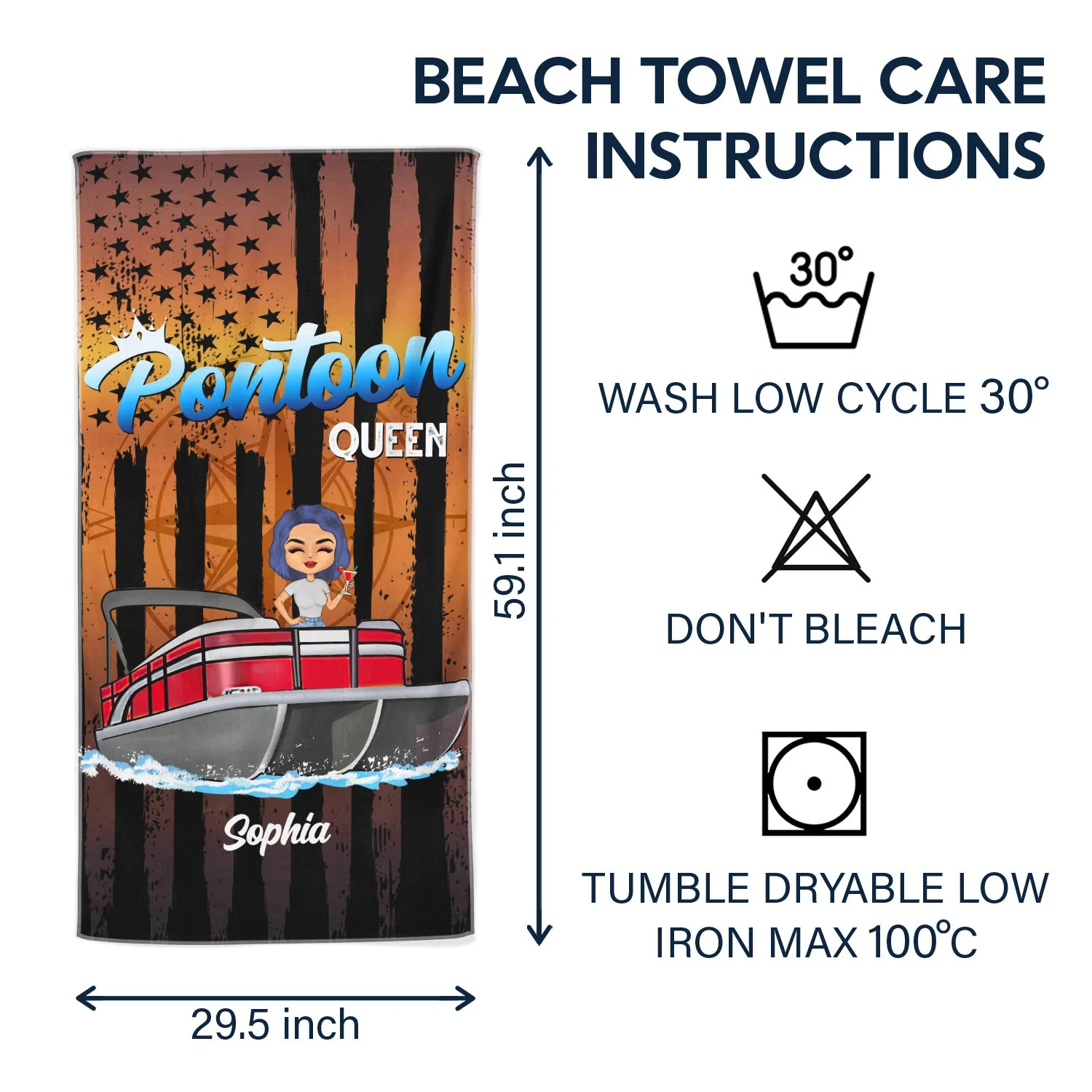 Pontoon Captain Pontoon Queen - Gift For Pontoon Owner - Personalized Custom Beach Towel - Image 6