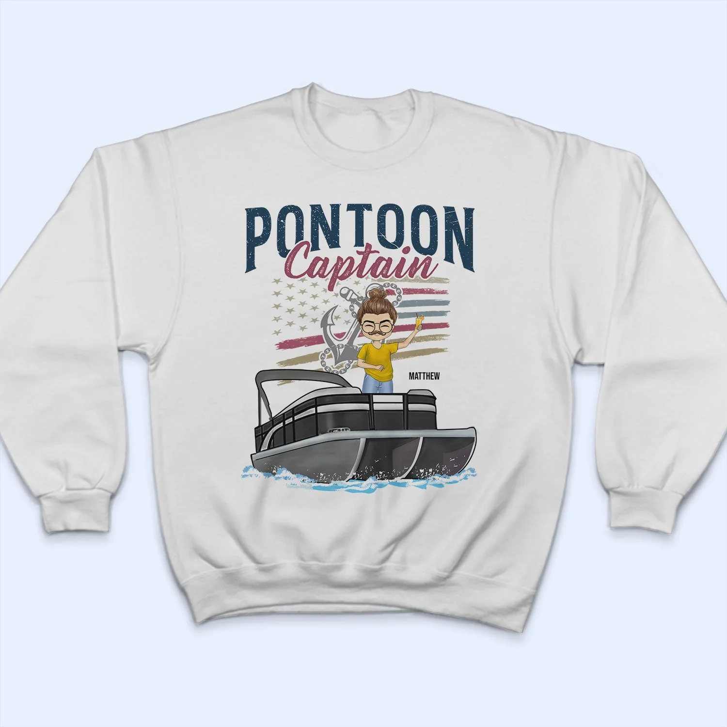 Pontoon Captain Stars & Stripes - Gift For Pontoon Owners - Personalized Custom T Shirt - Image 5