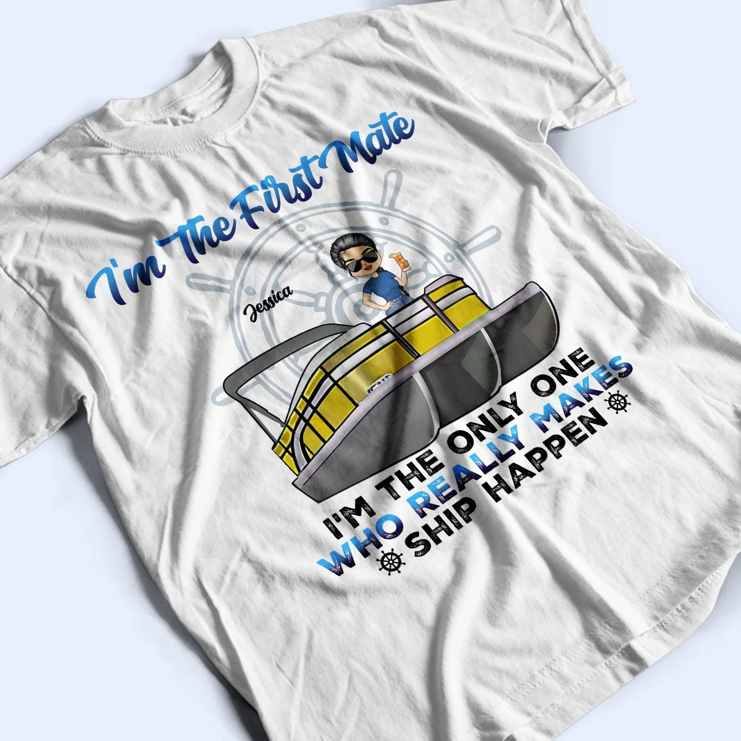 Pontoon I'm The Captain I'm The First Mate - Gift For Couples, Husband, Wife, Pontooning Lovers, Lake Lovers, Travelers - Personalized Custom T Shirt - Image 3