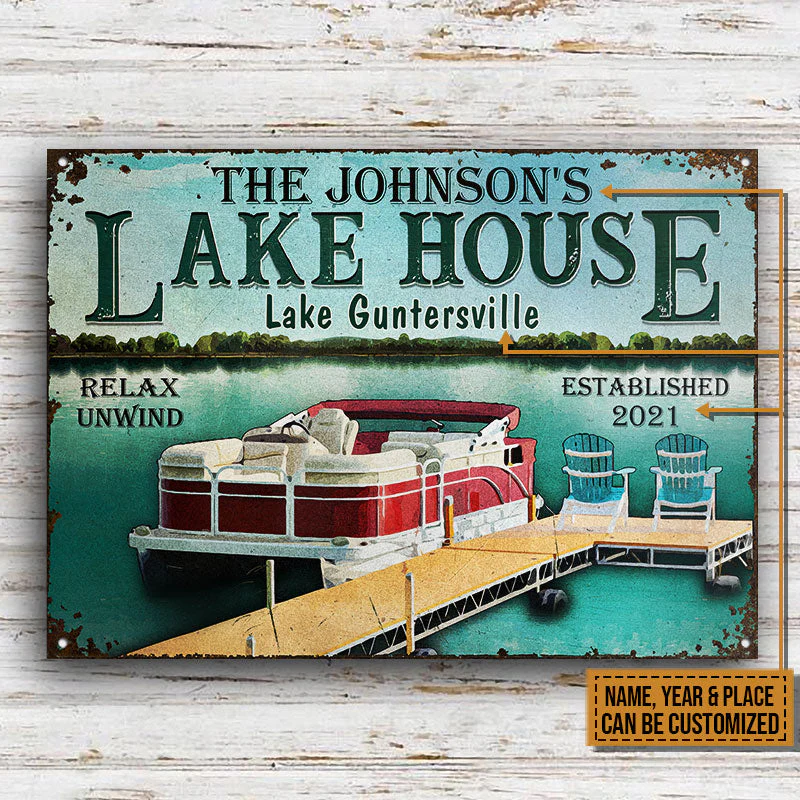 Pontoon Lake House Relax Unwind Custom Classic Metal Signs - Image 3