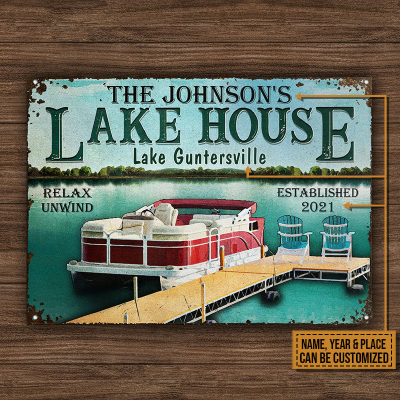 Pontoon Lake House Relax Unwind Custom Classic Metal Signs - Image 4