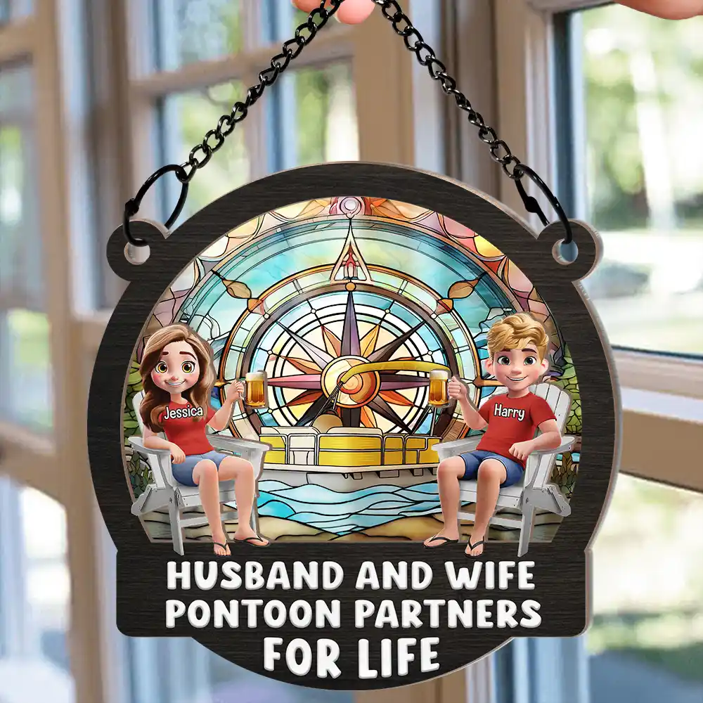 Pontoon Partners For Life - Personalized Window Hanging Suncatcher Ornament - Image 2