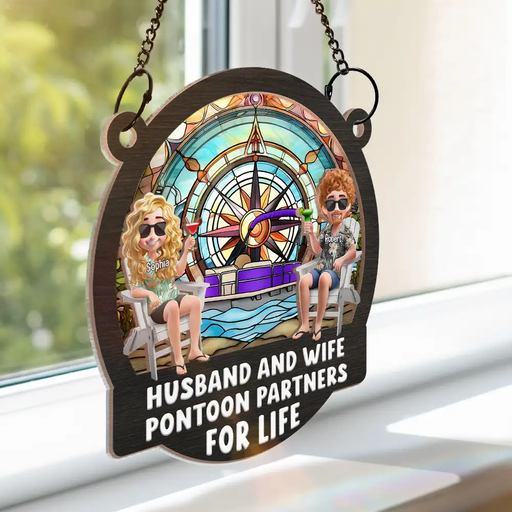 Pontoon Partners For Life - Personalized Window Hanging Suncatcher Ornament - Image 3