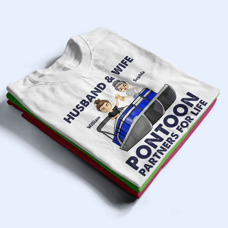 Pontoon Partners For Life - Pontoon Captain Pontoon Queen- Personalized Custom T Shirt - Image 2