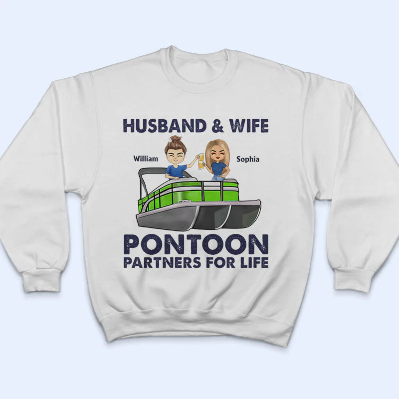 Pontoon Partners For Life - Pontoon Captain Pontoon Queen- Personalized Custom T Shirt - Image 5