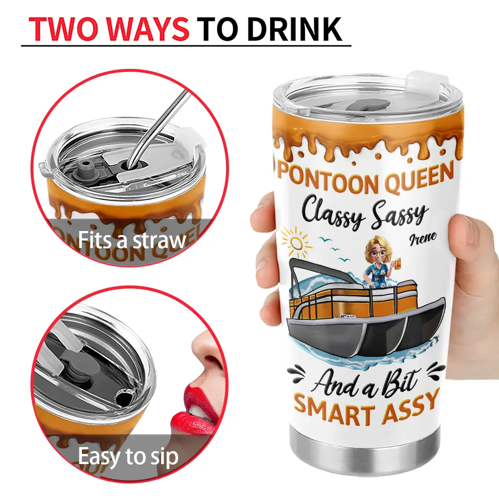 Pontoon Queen Classy Sassy - Personalized Tumbler - Image 4
