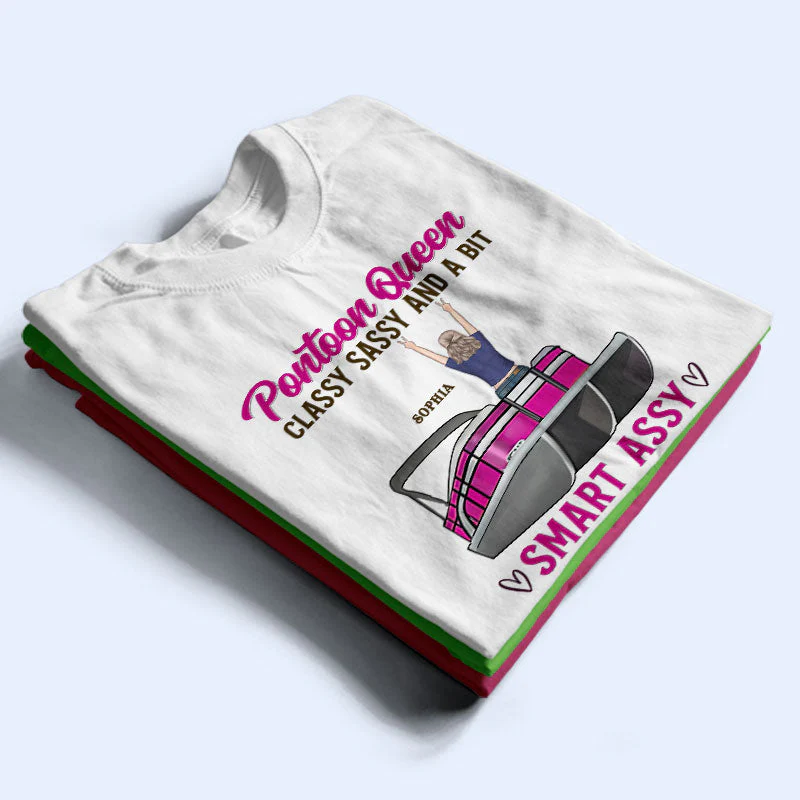 Pontoon Queen Classy Smart - Gift For Pontooning Lovers - Personalized Custom T Shirt - Image 2
