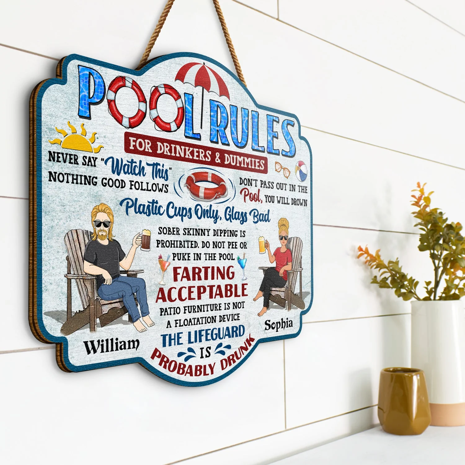 Pool Rules For Drinkers And Dummies - Home Decor, Backyard Decor, Gift For Her, Him, Family, Couples, Husband, Wife - Personalized Custom Shaped Wood Sign - Image 2