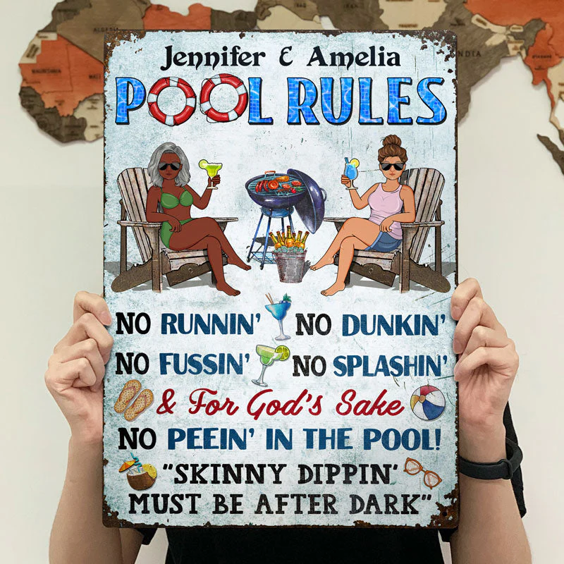 Pool Rules Grilling No Running No Splashing No Dunking Couple Husband Wife - Backyard Sign - Personalized Custom Classic Metal Signs - Image 4