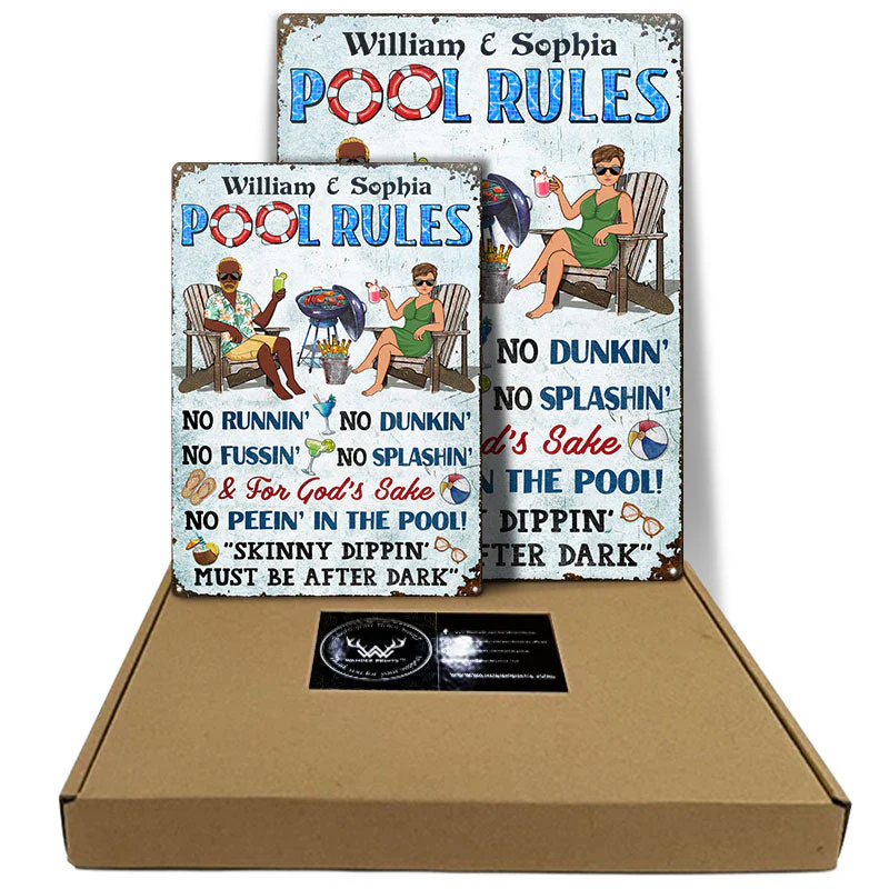 Pool Rules Grilling No Running No Splashing No Dunking Couple Husband Wife - Backyard Sign - Personalized Custom Classic Metal Signs - Image 5
