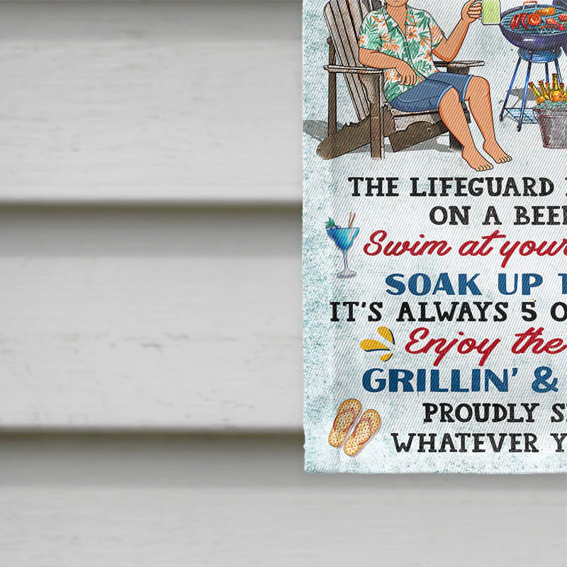 Pool Rules Swim At Your Own Risk Grilling Couple Husband Wife - Backyard Sign - Personalized Custom Flag - Image 4