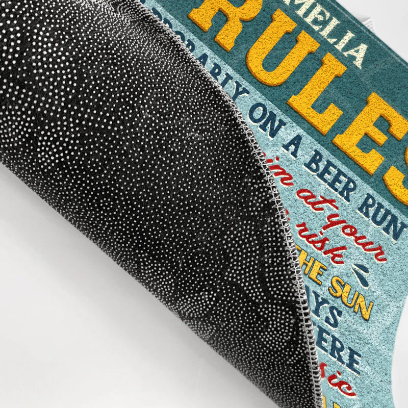 Pool Rules Swim At Your Own Risk Grilling Couple Husband Wife - Personalized Custom Doormat - Image 3