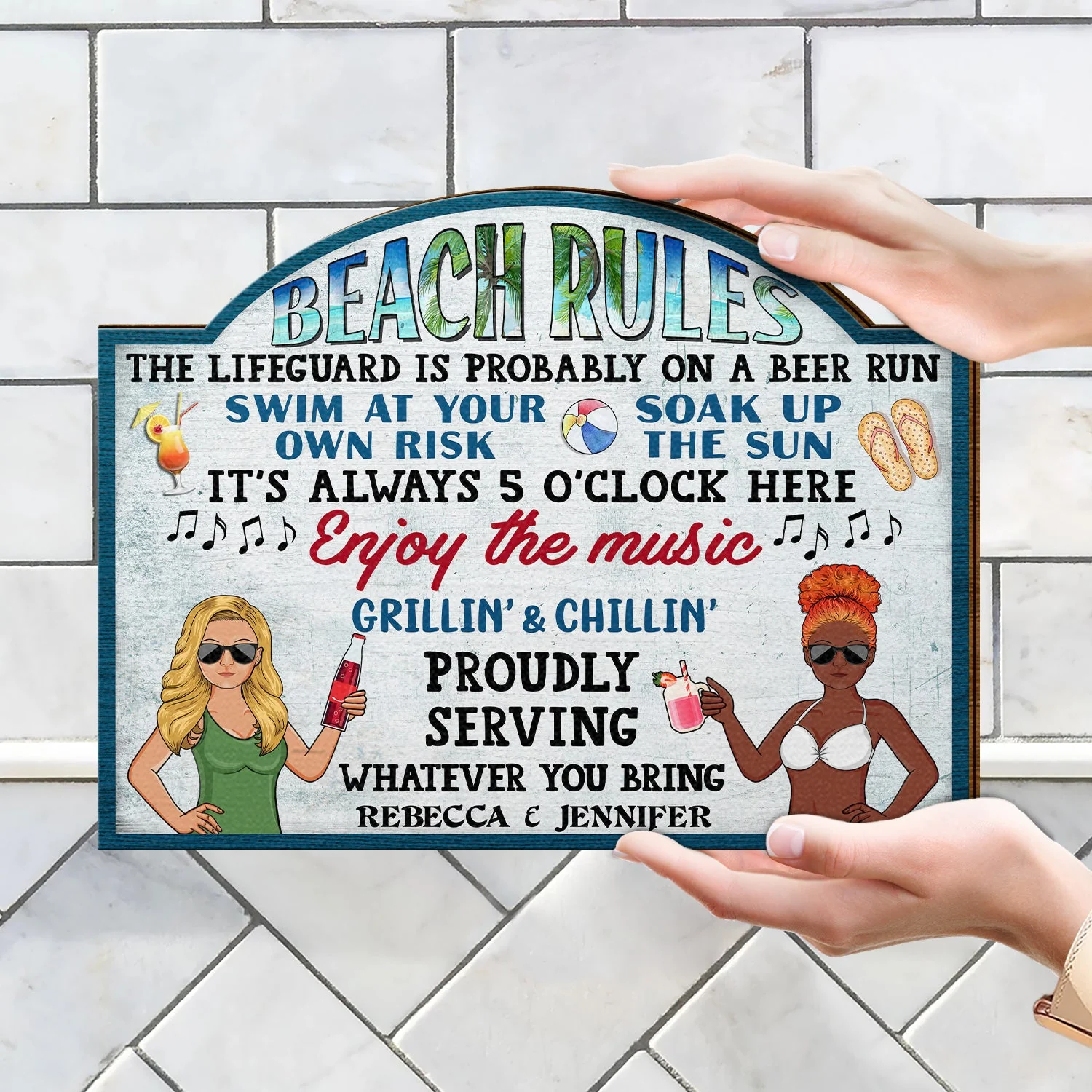 Pool Rules Swim At Your Own Risk Grilling Family - Home Decor, Backyard Decor, Gift For Her, Him, Couples, Husband, Wife - Personalized Custom Shaped Wood Sign - Image 4
