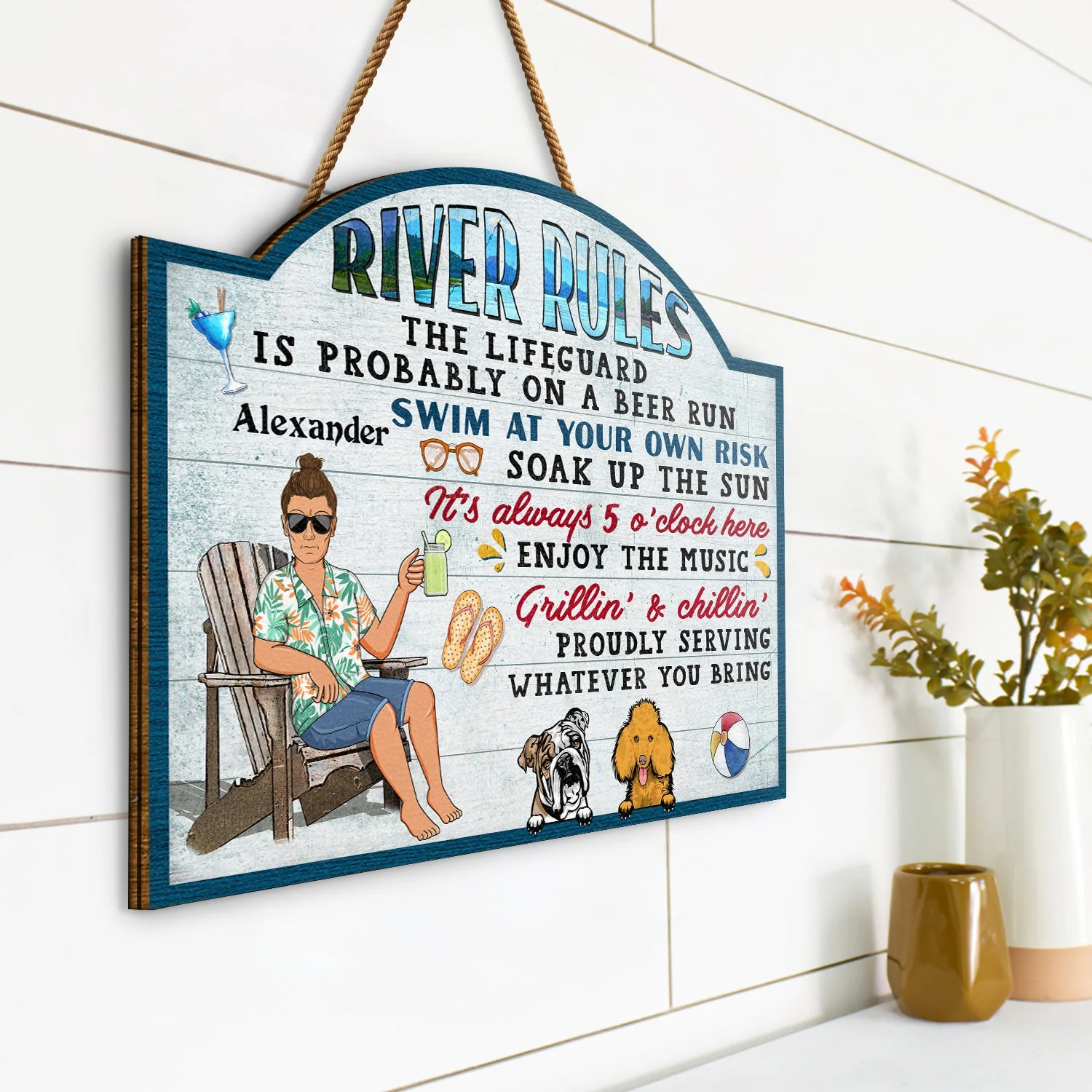 Pool Rules Swim At Your Own Risk Grilling - Home Decor, Backyard Decor, Gift For Her, Him, Family, Couples, Dog Lovers, Cat Lovers - Personalized Custom Shaped Wood Sign - Image 2