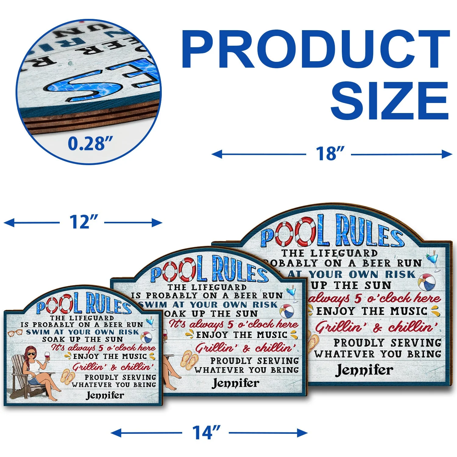 Pool Rules Swim At Your Own Risk Grilling - Home Decor, Backyard Decor, Gift For Her, Him, Family, Couples, Husband, Wife - Personalized Custom Shaped Wood Sign - Image 5