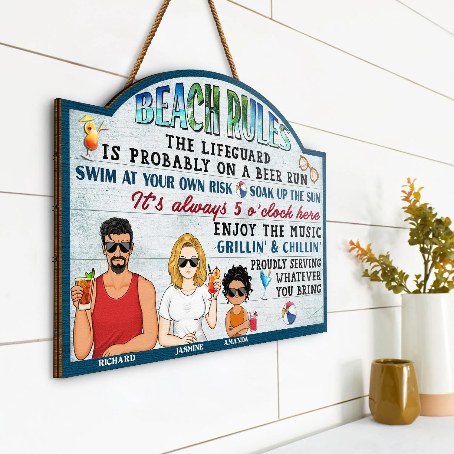 Pool Rules Swim At Your Own Risk Grilling Kids - Home Decor, Backyard Decor, Gift For Her, Him, Family, Couples - Personalized Custom Shaped Wood Sign - Image 2