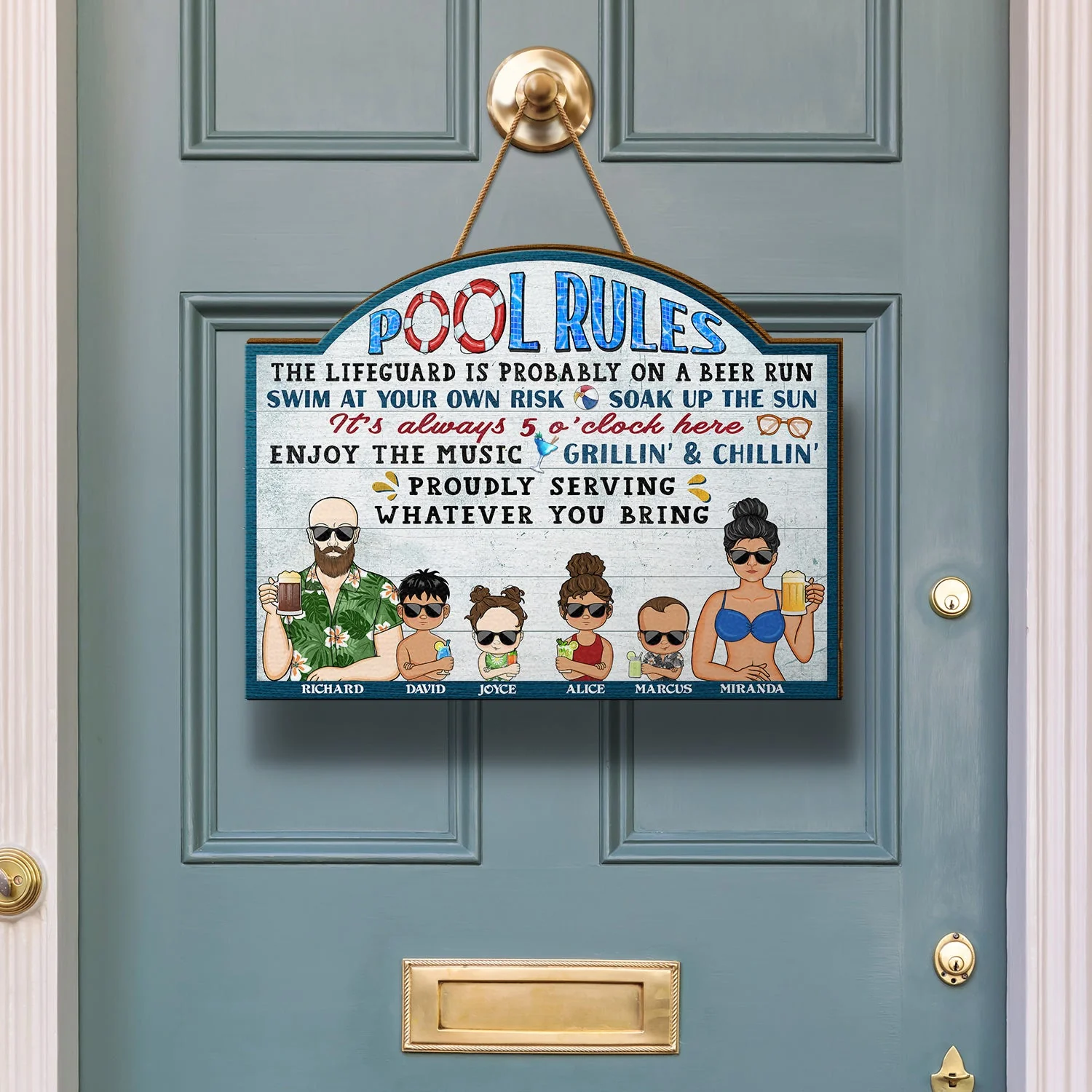 Pool Rules Swim At Your Own Risk Grilling Kids - Home Decor, Backyard Decor, Gift For Her, Him, Family, Couples - Personalized Custom Shaped Wood Sign - Image 3