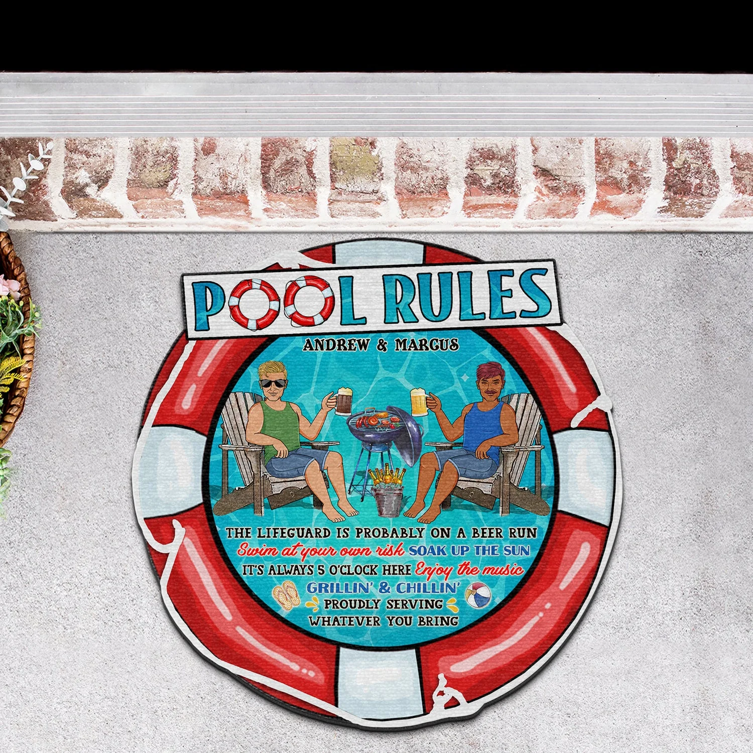 Pool Rules Swim At Your Own Risk - Outdoor Decor For Couples, Swimming Pool - Personalized Custom Shaped Doormat - Image 3