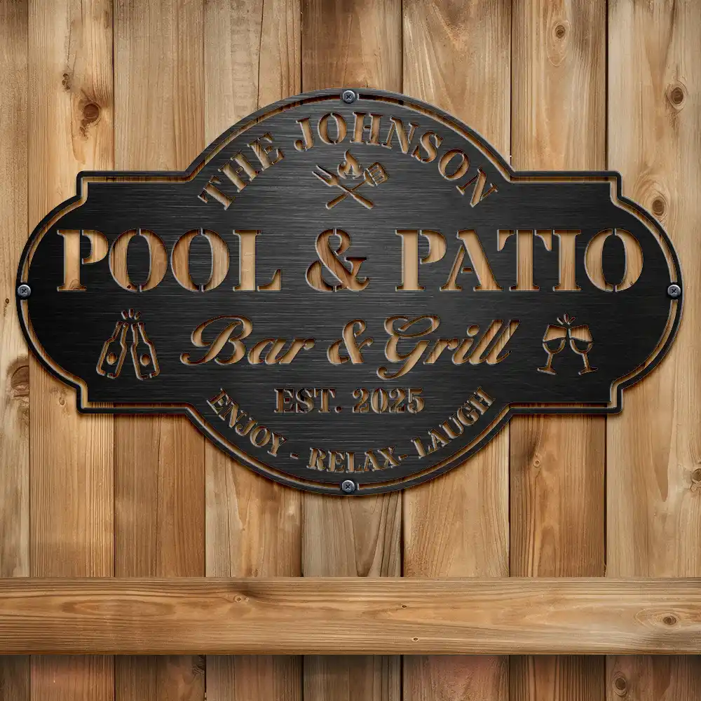 Poolside Bar & Grill - Personalized Cutout Metal Sign - Image 2