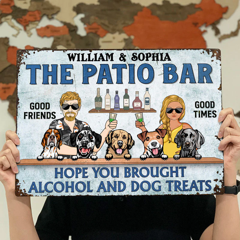 Poolside Grilling Hope You Brought Alcohol And Dog Treats Couple Husband Wife - Backyard Sign - Personalized Custom Classic Metal Signs - Image 4