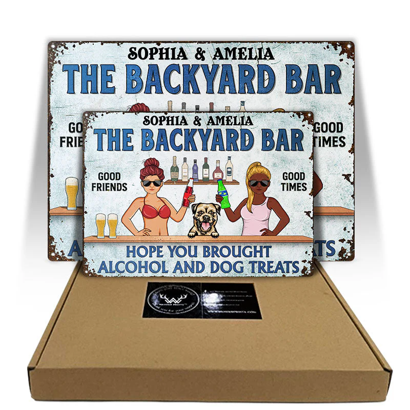 Poolside Grilling Hope You Brought Alcohol And Dog Treats Couple Husband Wife - Backyard Sign - Personalized Custom Classic Metal Signs - Image 5