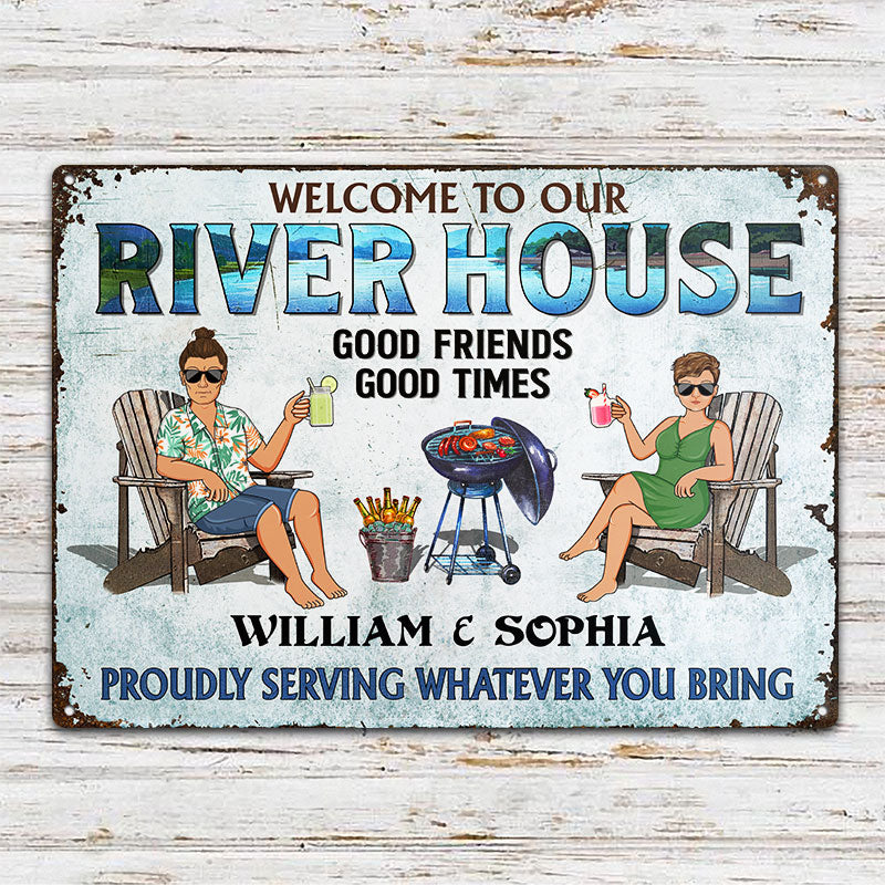 Poolside Grilling Listen To The Good Music Couple Husband Wife - Backyard Sign - Personalized Custom Classic Metal Signs - Image 2