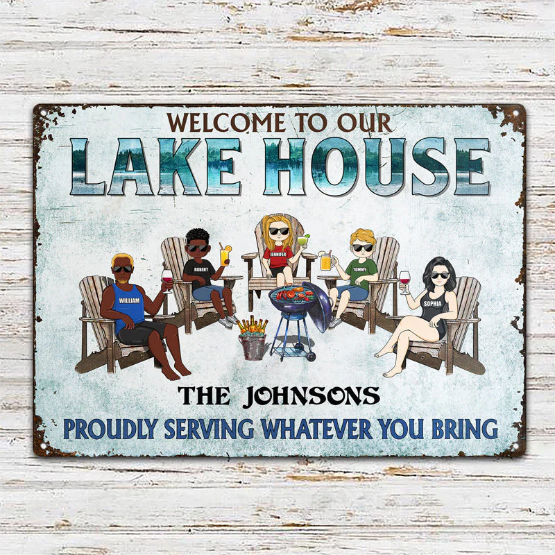 Poolside Grilling Listen To The Good Music Couple Husband Wife Children - Backyard Sign - Personalized Custom Classic Metal Signs - Image 2