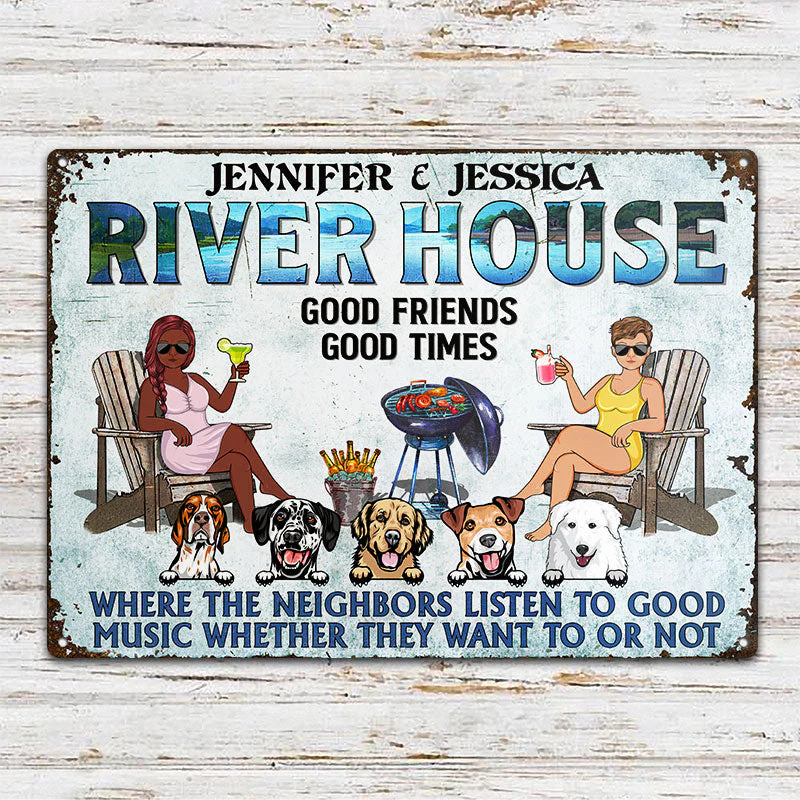 Poolside Grilling Listen To The Good Music Couple Husband Wife Dog Lovers - Backyard Sign - Personalized Custom Classic Metal Signs - Image 2