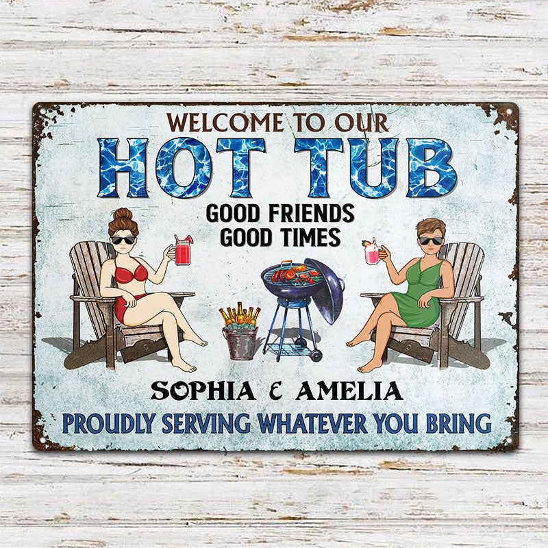 Poolside Grilling Listen To The Good Music Couple Husband Wife Pride - Backyard Sign - Personalized Custom Classic Metal Signs - Image 2