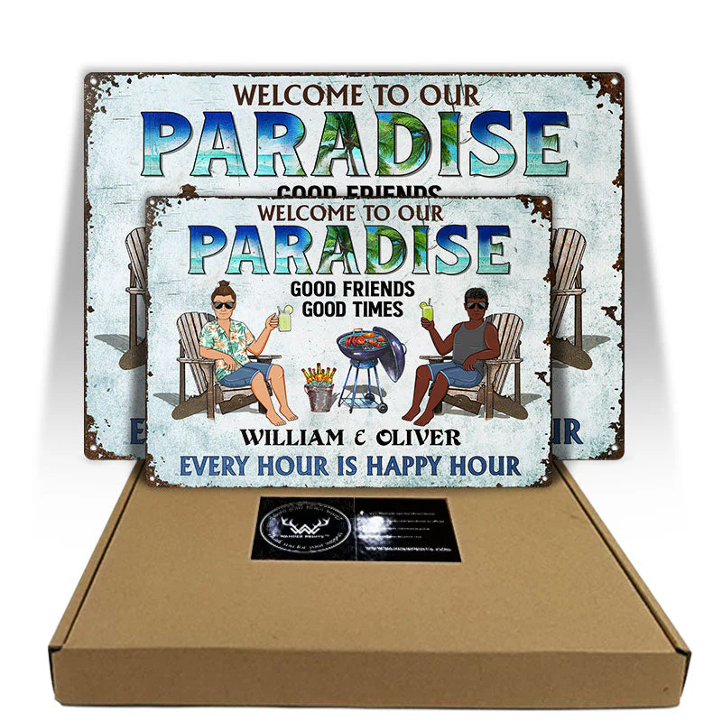 Poolside Grilling Listen To The Good Music Couple Husband Wife Pride - Backyard Sign - Personalized Custom Classic Metal Signs - Image 5