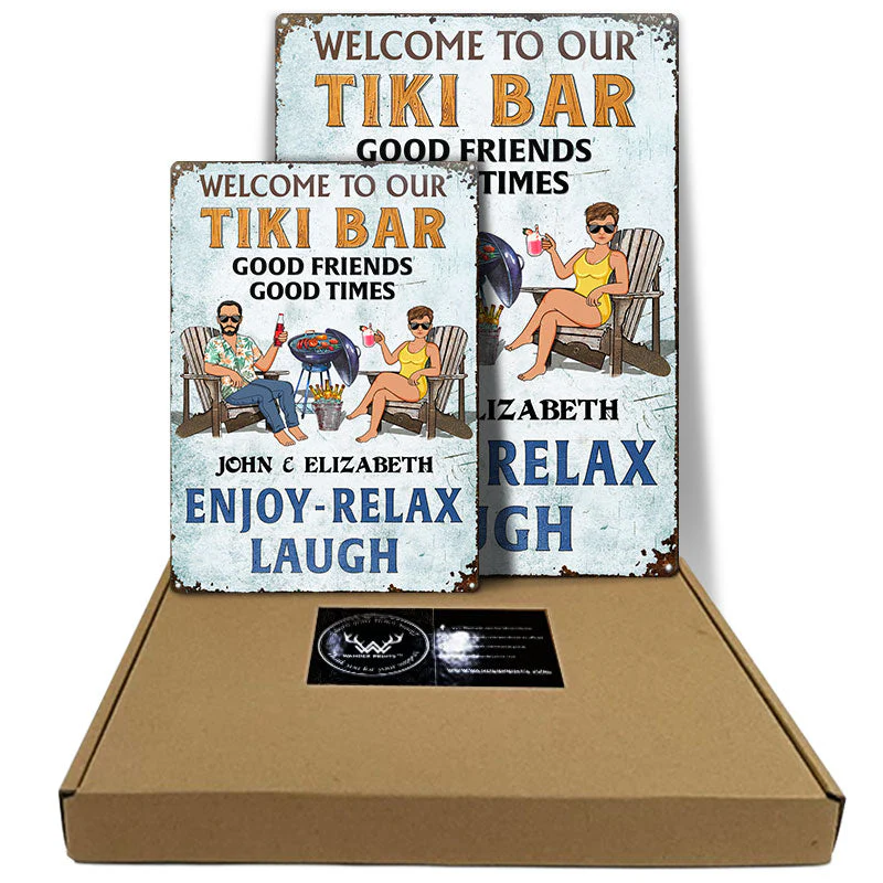 Poolside Grilling Listen To The Good Music Couple Husband Wife Vertical - Backyard Sign - Personalized Custom Classic Metal Signs - Image 5
