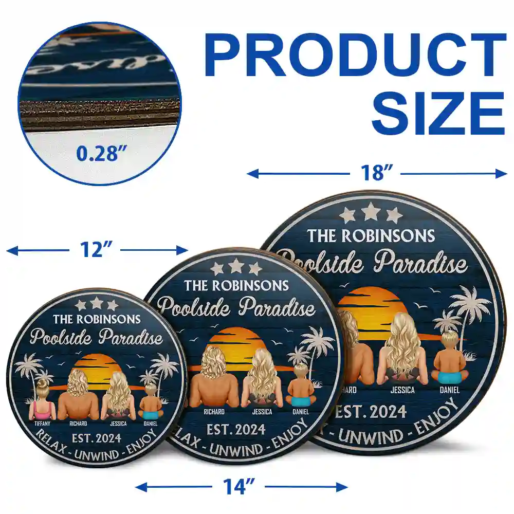 Poolside Paradise Family - Personalized Wood Circle Sign - Image 5