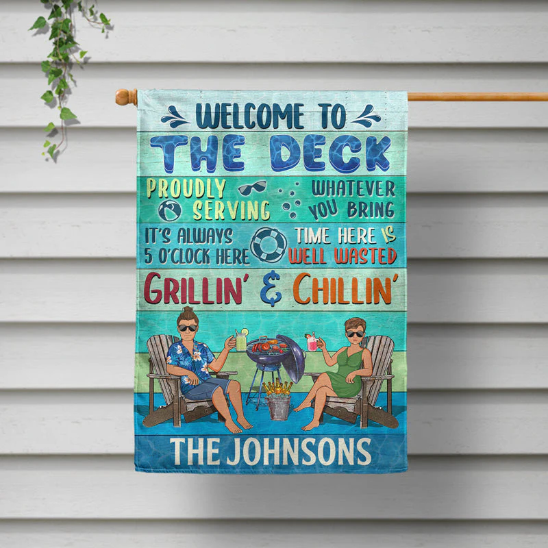 Poolside Proudly Serving Whatever You Bring Husband Wife Couple - Outdoor Decor - Personalized Custom Flag - Image 2