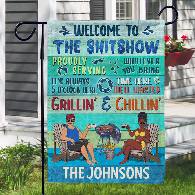 Poolside Proudly Serving Whatever You Bring Husband Wife Couple - Outdoor Decor - Personalized Custom Flag - Image 3