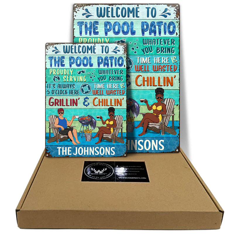Poolside Proudly Serving Whatever You Bring Husband Wife Couple - Pool Sign - Personalized Custom Classic Metal Signs - Image 3