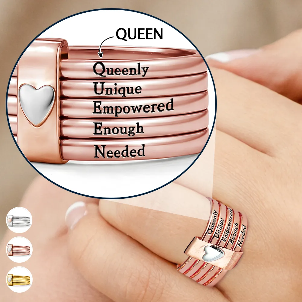 Positive Affirmations For Self Reminder - Personalized Heart Stacking Rings