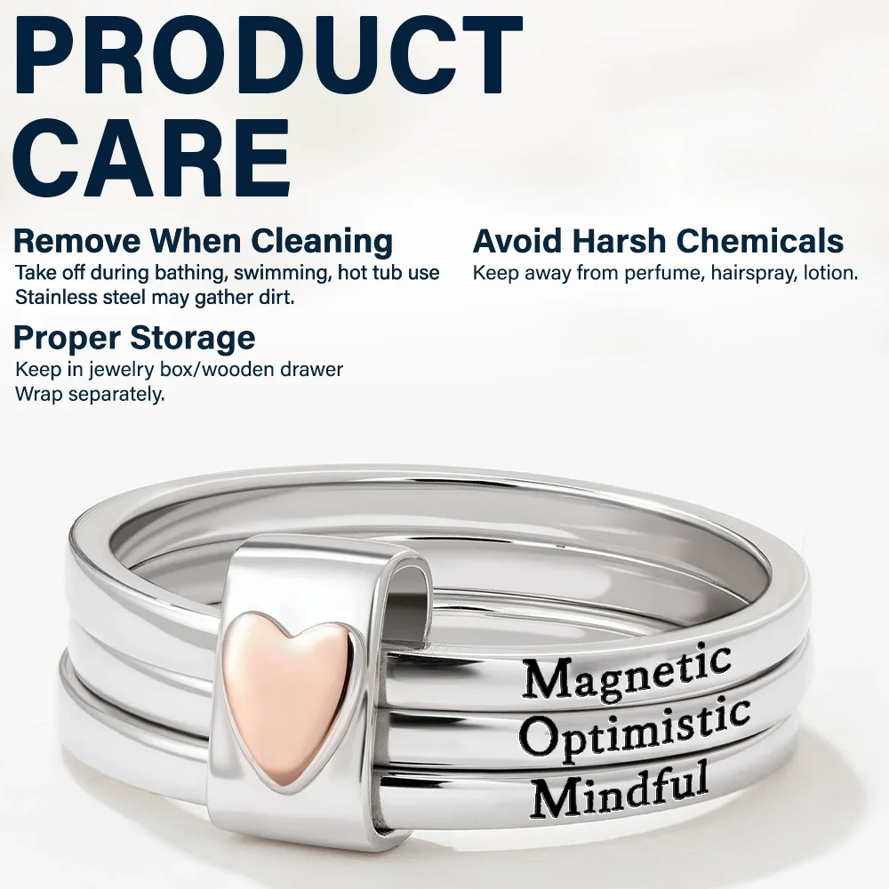 Positive Affirmations For Self Reminder - Personalized Heart Stacking Rings - Image 4