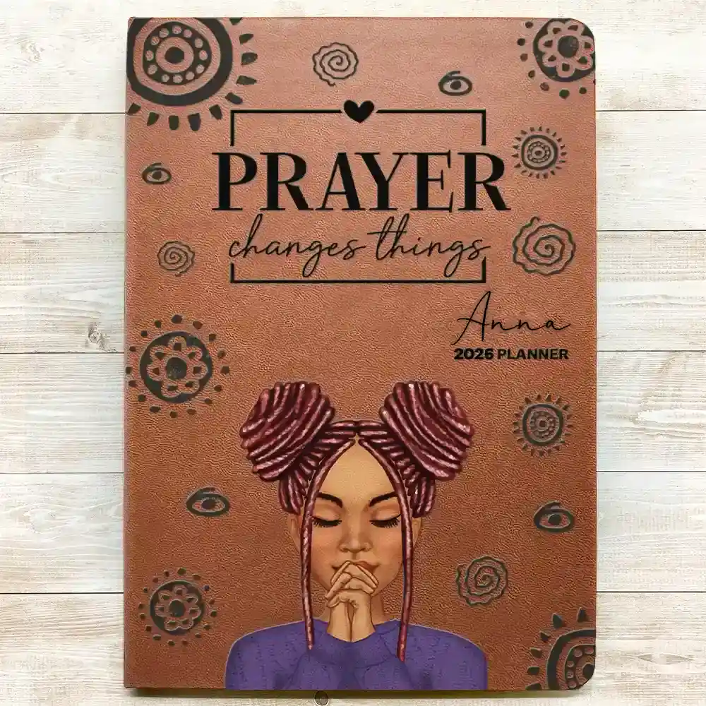 Prayer Changes Things Afro - Personalized Leather Journal - Image 3