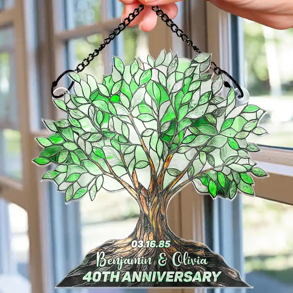 Precious Couple Anniversary Stained Glass Effect - Personalized Window Hanging Suncatcher Ornament - Image 2