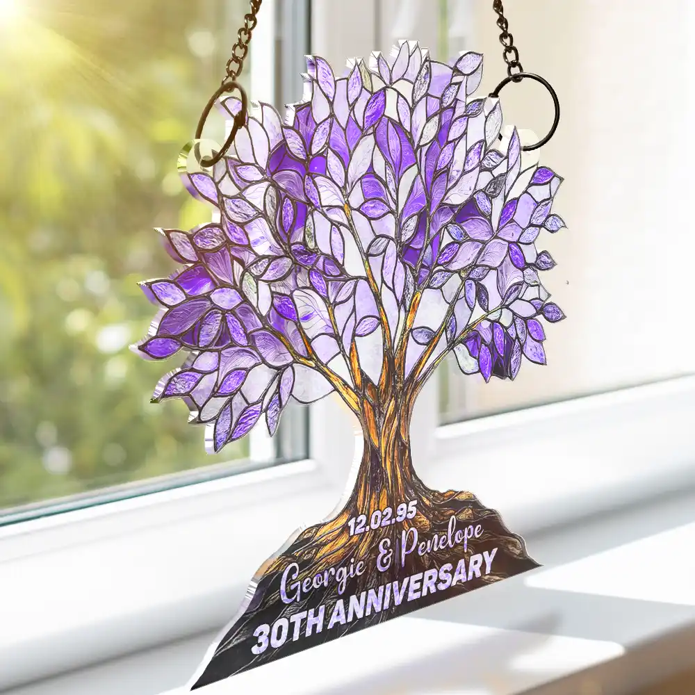 Precious Couple Anniversary Stained Glass Effect - Personalized Window Hanging Suncatcher Ornament - Image 3