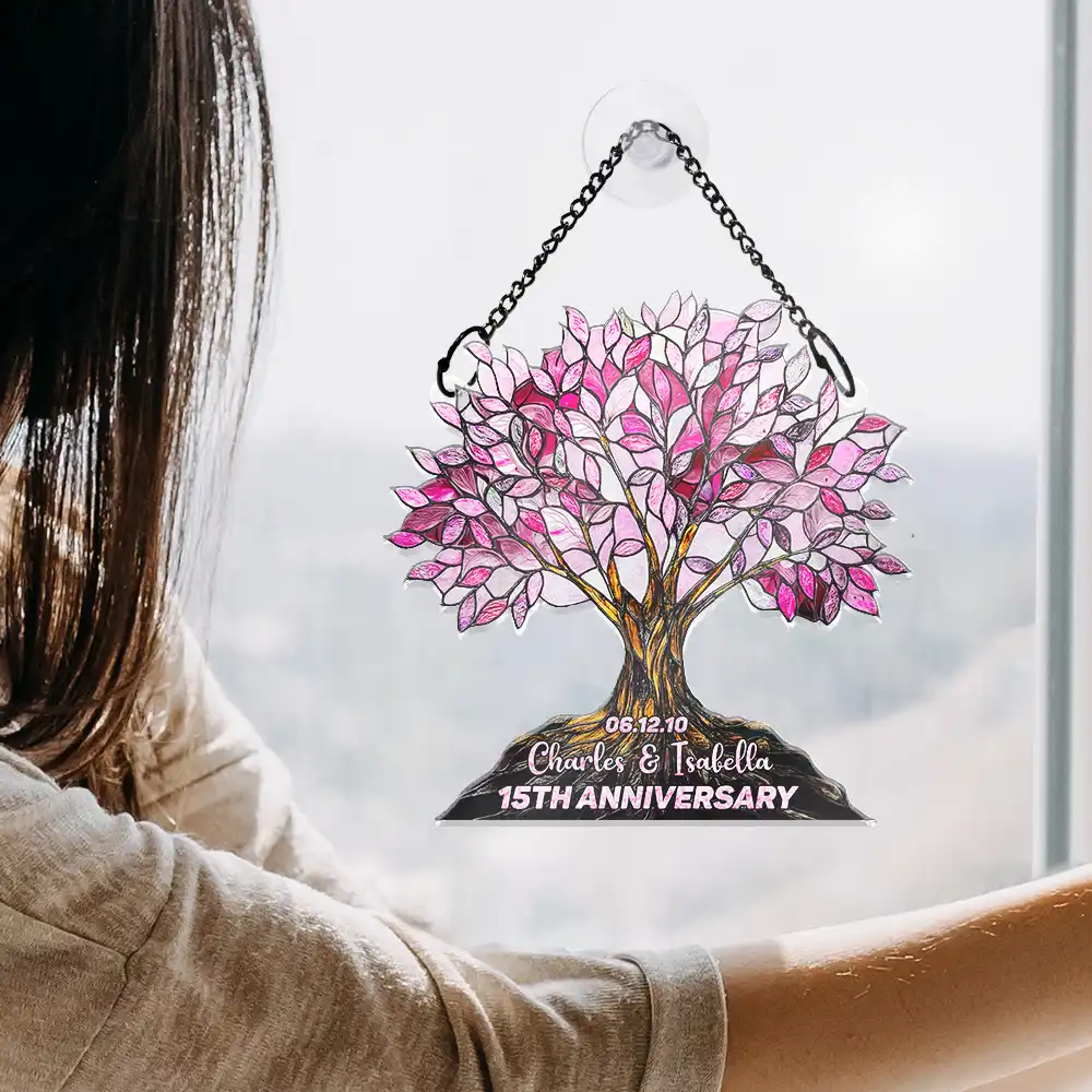 Precious Couple Anniversary Stained Glass Effect - Personalized Window Hanging Suncatcher Ornament - Image 4
