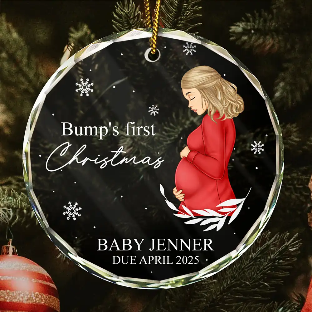 Pregnant Mom A New Adventure Awaits - Personalized Circle Glass Ornament - Image 2