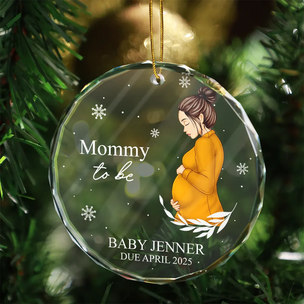 Pregnant Mom A New Adventure Awaits - Personalized Circle Glass Ornament - Image 4
