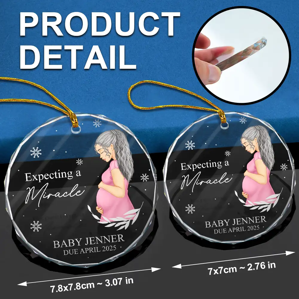 Pregnant Mom A New Adventure Awaits - Personalized Circle Glass Ornament - Image 7