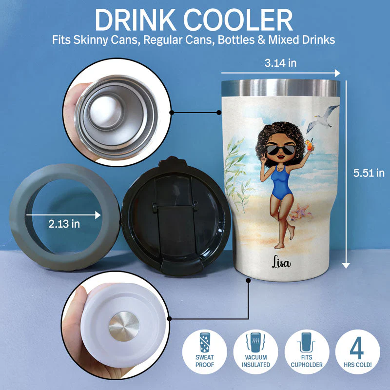 Probably Contains Alcohol Drinking Beach Girl Boy - Gift For Yourself - Personalized Custom Triple 3 In 1 Can Cooler - Image 4
