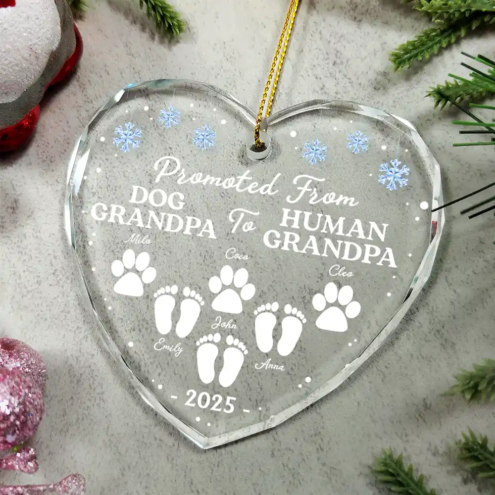 Promoted From Dog Cat Mommy To Human Mommy - Personalized Heart Shaped Glass Ornament - Image 4