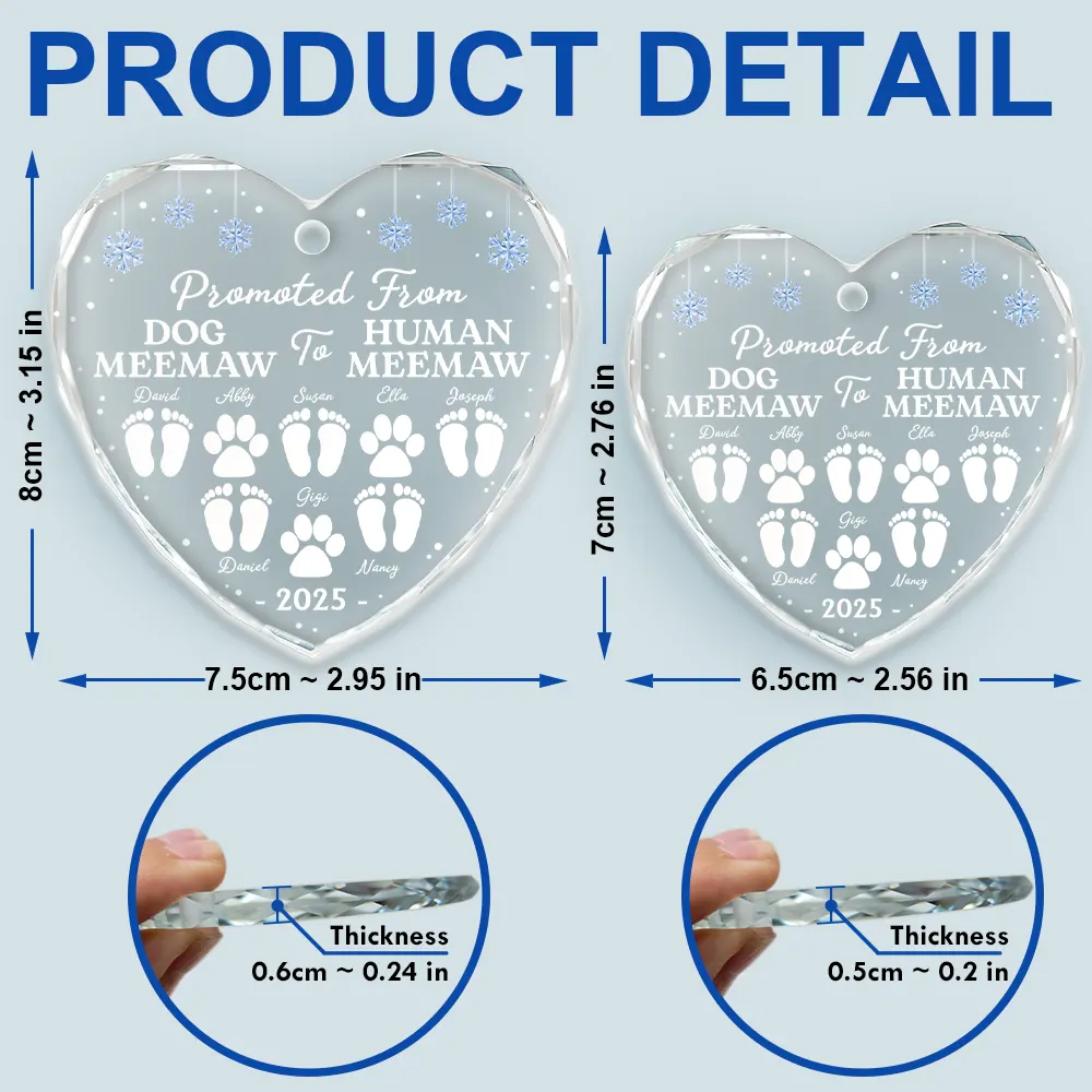 Promoted From Dog Cat Mommy To Human Mommy - Personalized Heart Shaped Glass Ornament - Image 5